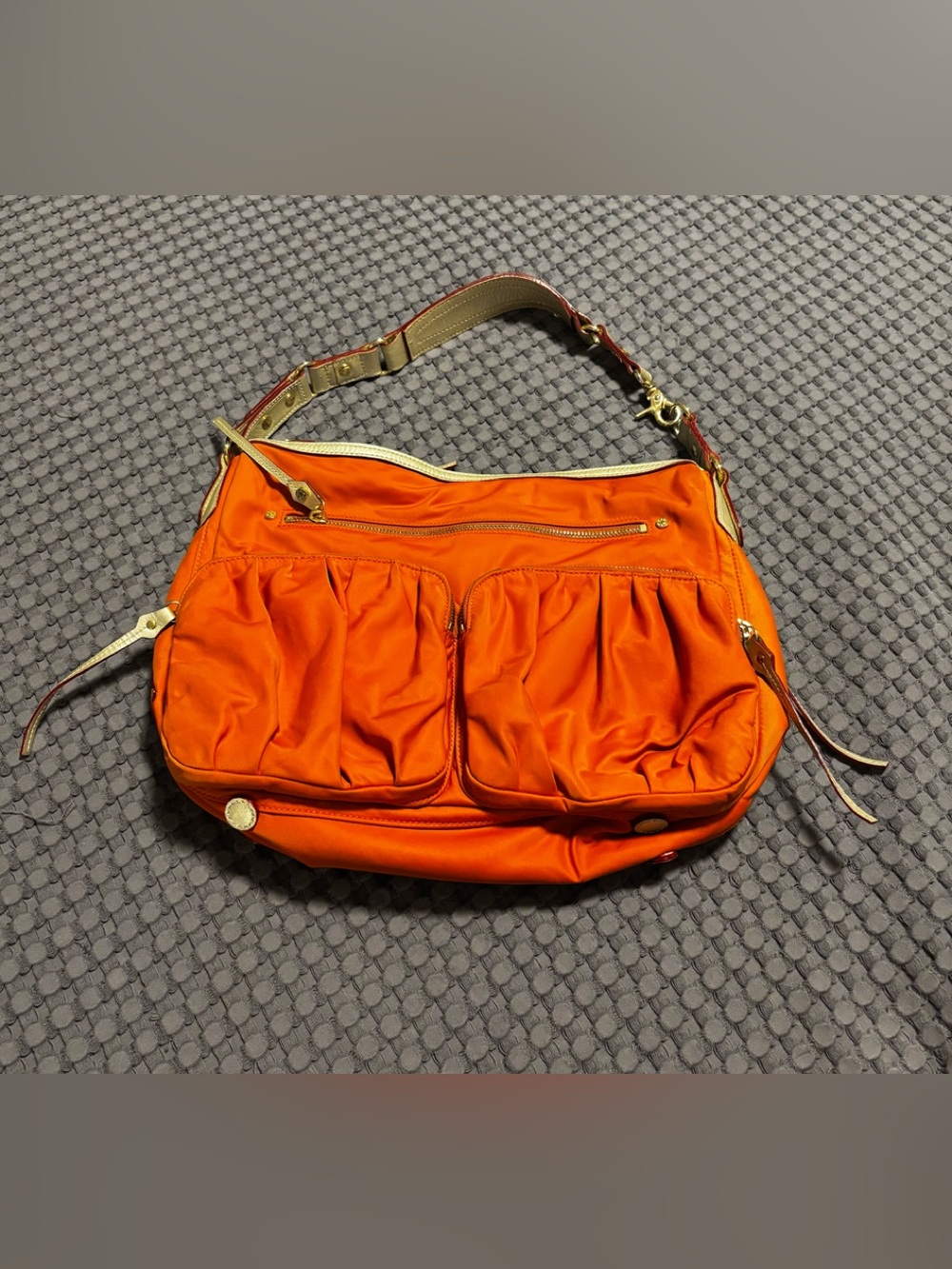 VIntage Y2K MZ Wallace Bedford Bag Tote Purse Orange Nylon Ruched Pockets RARE!!